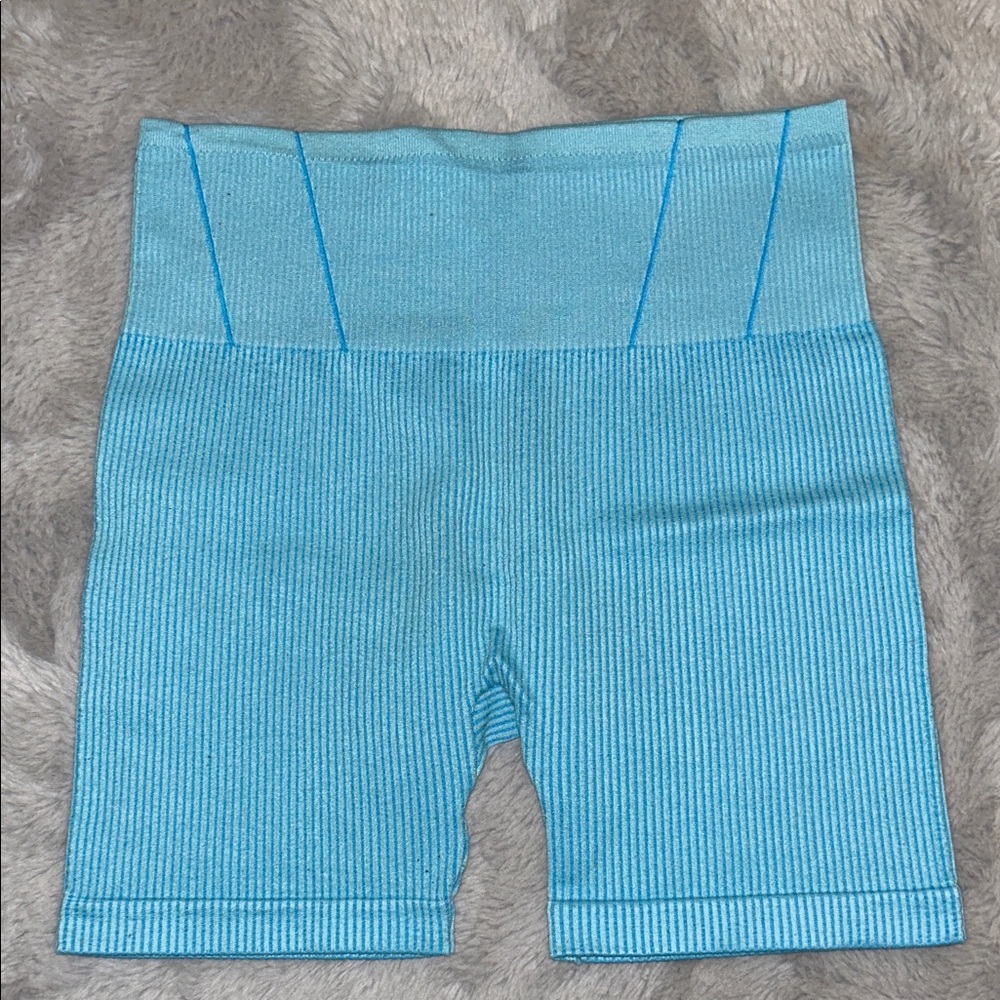 No Boundaries Aqua Blue Ribbed Bike Shorts